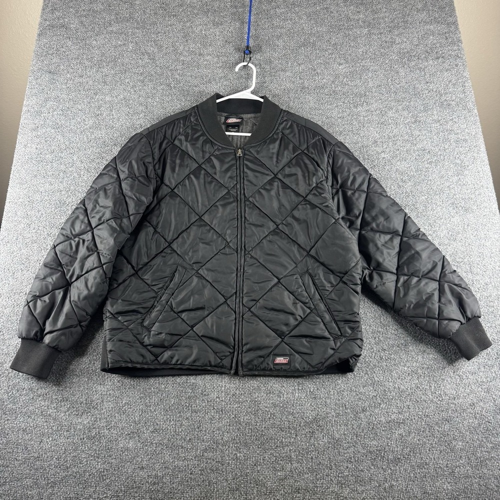 Dickies Jacket Mens L Black Quilted Bomber Zip Fleece Lined Insulated Workwear